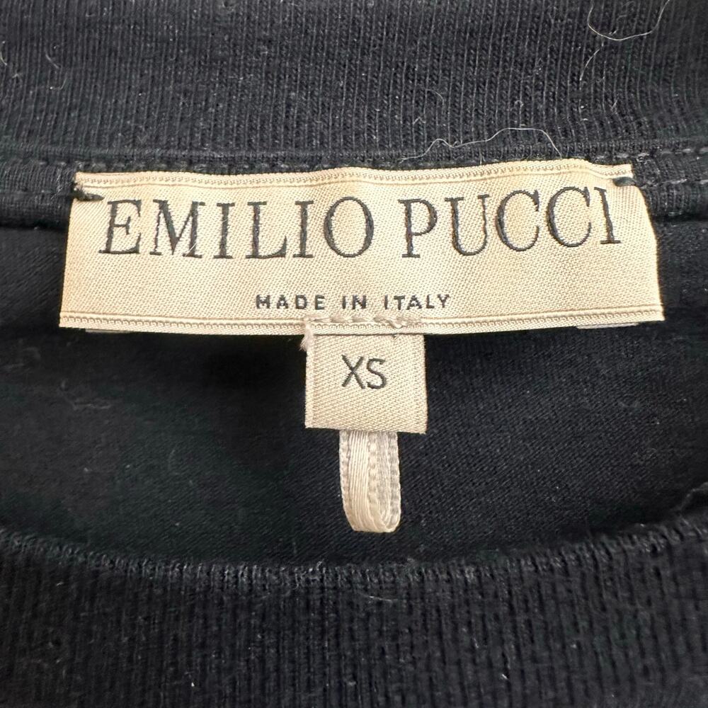 Emilio Pucci Black Graphic Tee Gold Glitter Logo Women's XS Short Sleeve Cotton - Picture 3 of 4